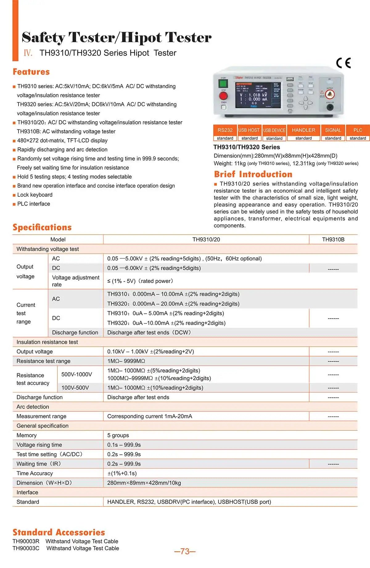 Tonghui TH9310 TH9320 AC/DC Withstanding Voltage Insulation Resistance Tester TH9310A AC/DC TH9310B AC Function  ytdi