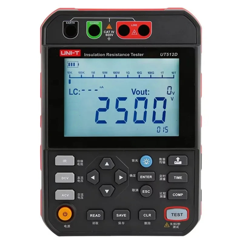 UNI-T UT512D 2.5KV Insulation Resistance Tester Megohmmeter Ohm Digital Insulation Resistance Meter Short-circuit protection lexso