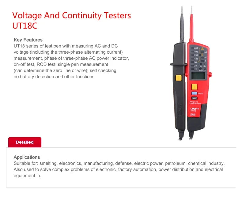 UNI-T UT18C Voltage and Continuity Tester Phase Sequence Test 0~690V AC DC Voltage Testers    ytdi