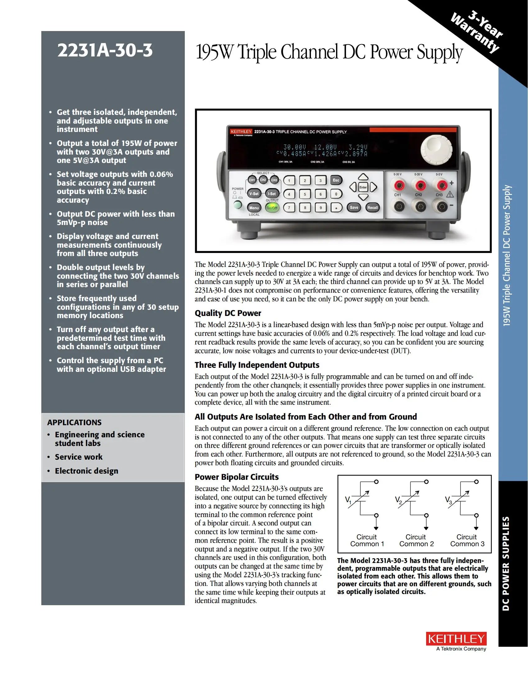 Keithley 2231A-30-3 Multi Channel Programmable DC Power Supply Tektronix DC Source Batteries to Converters Price Contact Us   ytdi