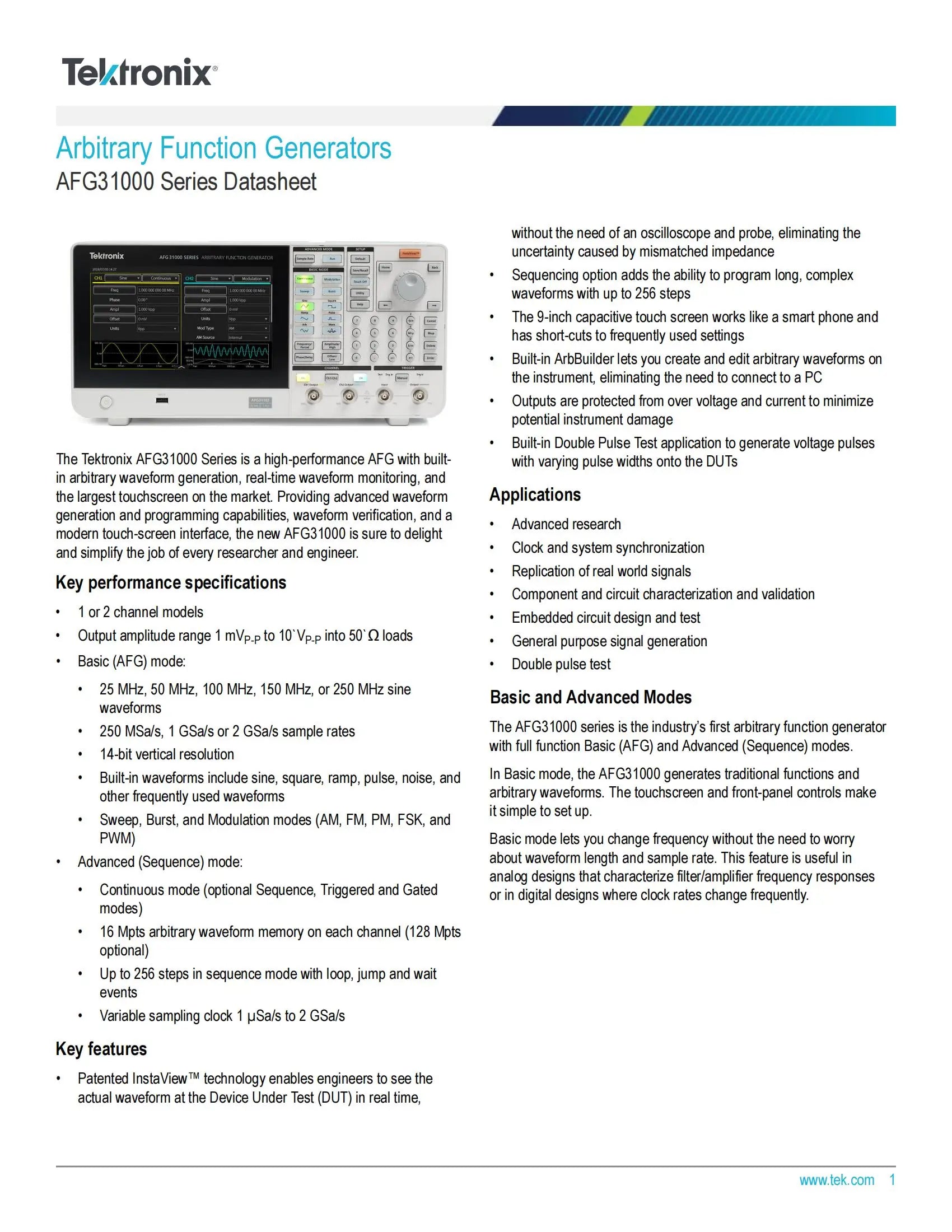 Tektronix AFG31000 Series  Arbitrary Function Generators AFG31052 25 MHz 2channel   ytdi