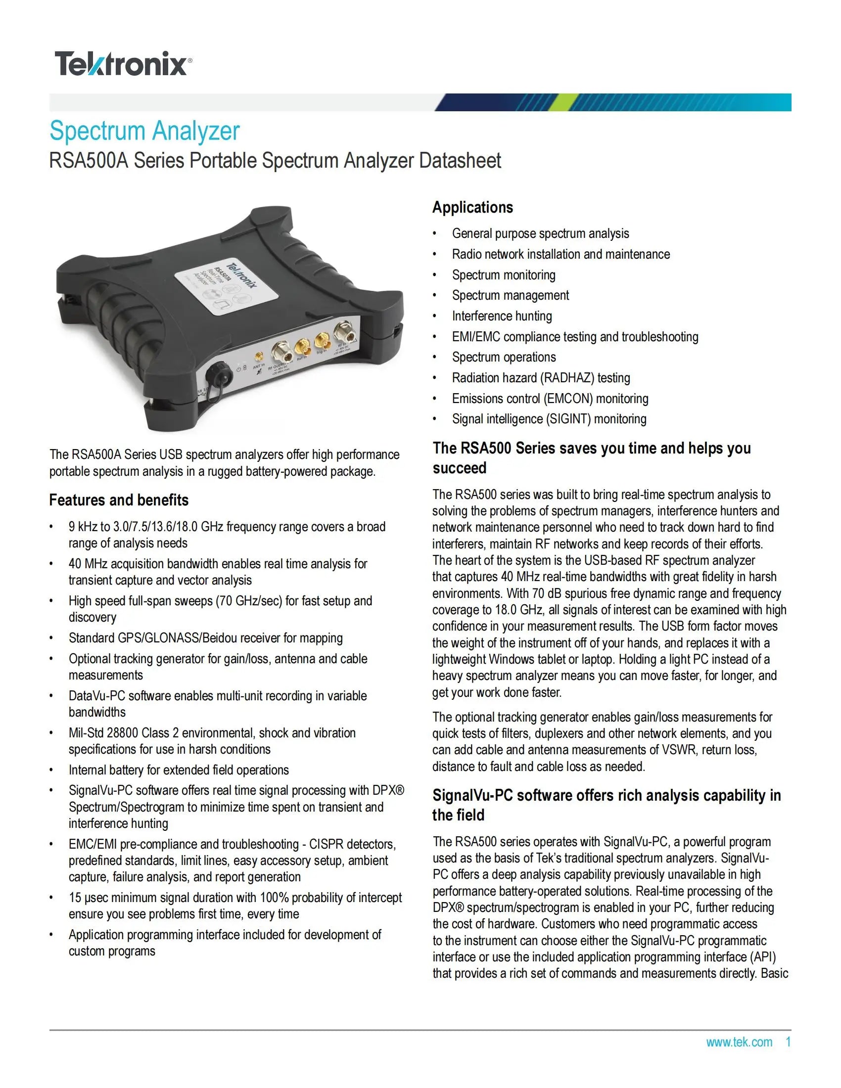 Tektronix RSA513A Real Time Spectrum / Signal Analyzer 9 KHz-13.6 GHz Laboratory Equip Price Contact Us   ytdi