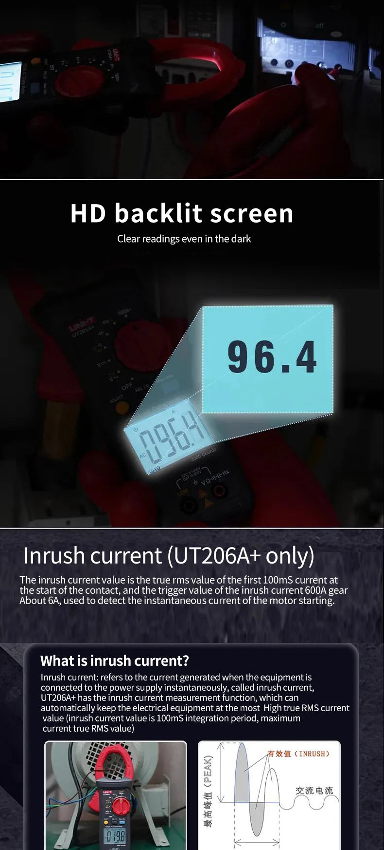 UNI-T UT206A+ Clamp-On Ammeter 1000V Voltmeter Voltage Frequency Professional Electrical Integrated Meter UT206A Plus lexso