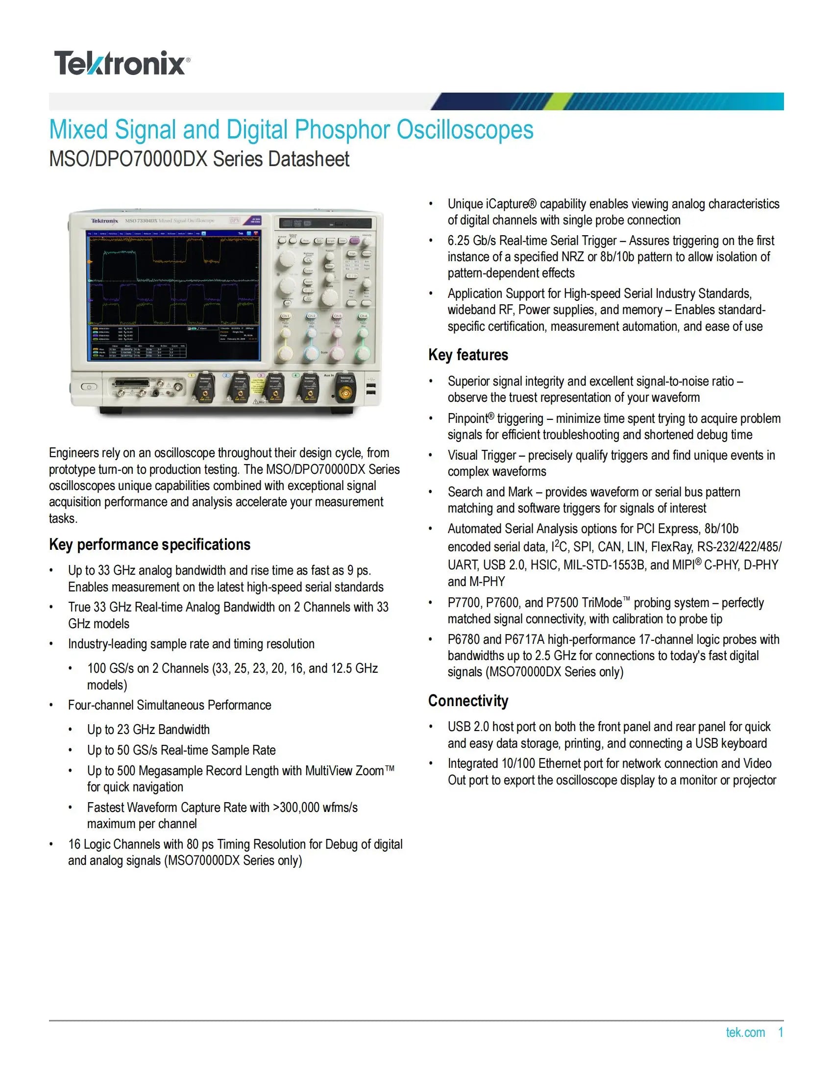 Tektronix MSO71254DX 4 GHz - 33 GHz 4/16  Channels Mixed Signal/digital Fluorescence Oscilloscope Price Contact Us   ytdi