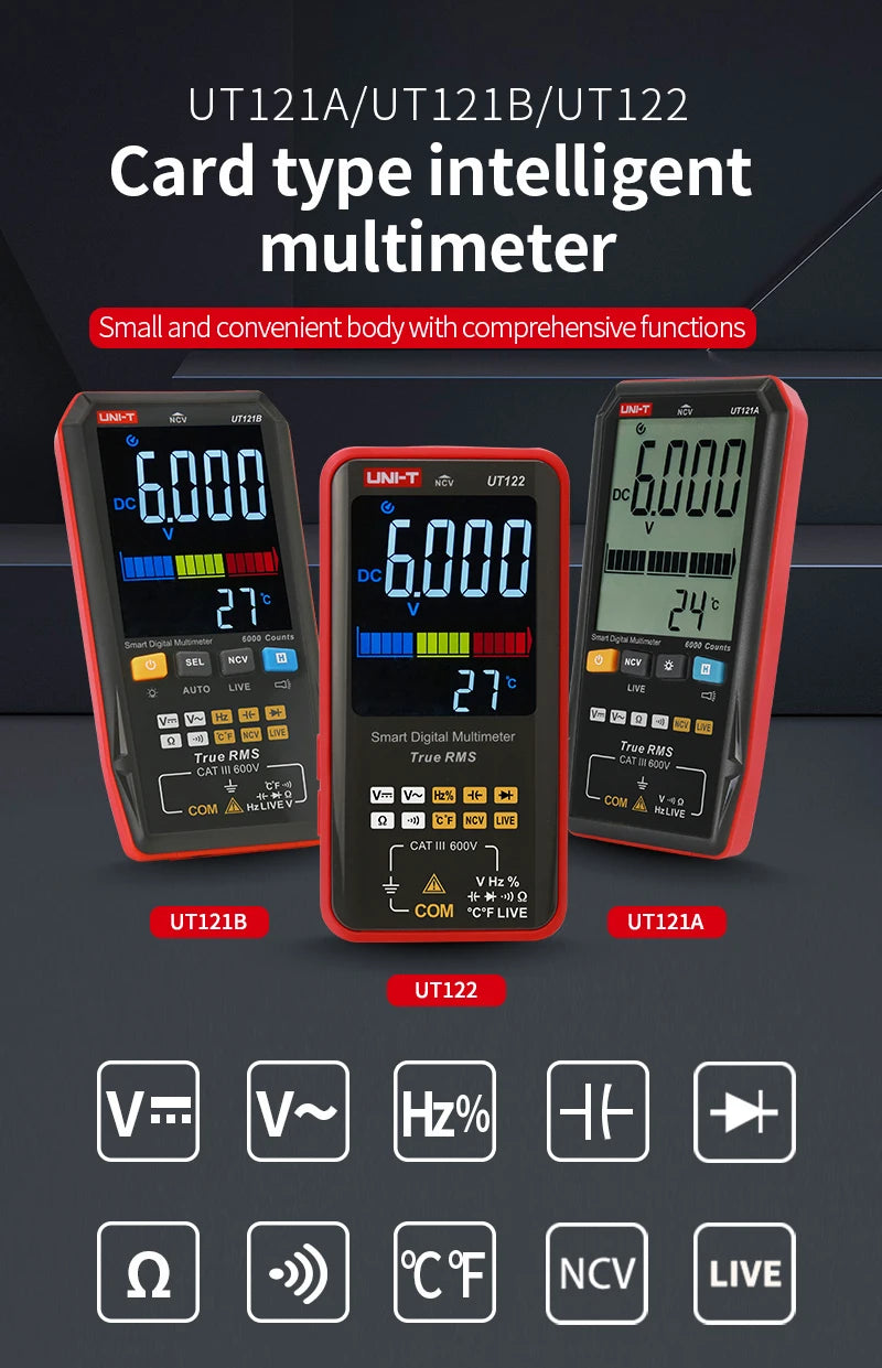 UNI-T UT122 Smart Digital Multimeter Rechargeable Voltmeter Auto-Ranging Voltage Resistance Continuity Capacitance NCV True TRMS lexso