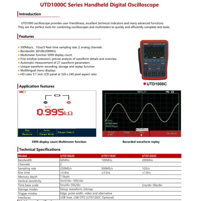 UNI-T UNI-Trend UTD1102C Handheld Digital Storage Oscilloscope Waveform Generator+Multimeter with USB lexso