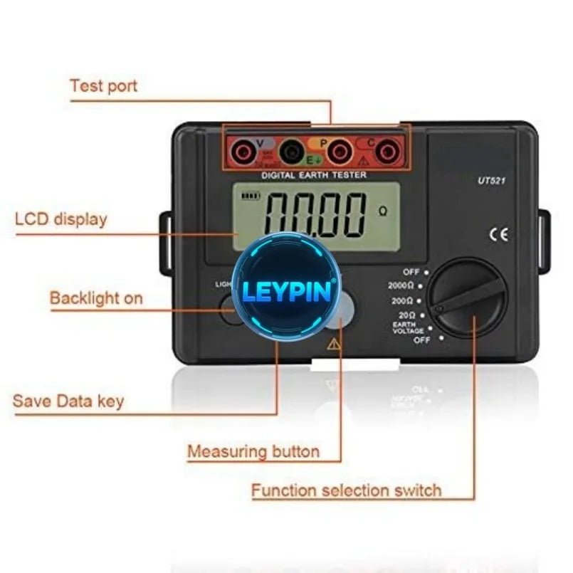 UNI-T UT521 UT522 Digital Earth Ground Tester Kit Electronic Ohmmeter for Ground Insulation Testing     lexso