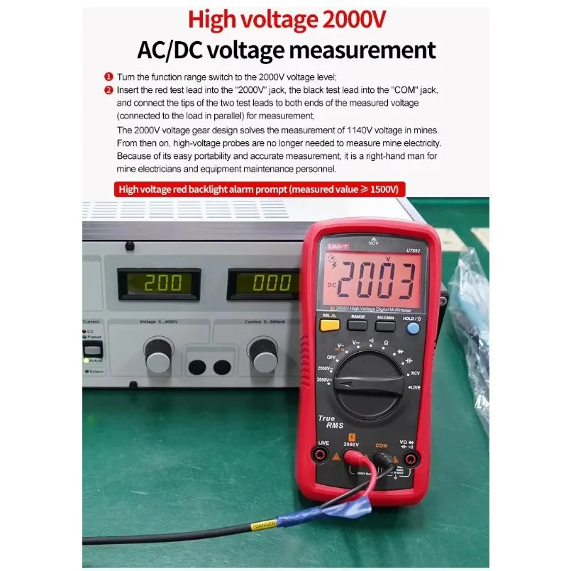 UNI-T UT892 Digital Multimeter 2000V High Voltage Detector AC DC Voltmeter Capacitance Resistance NCV LIVE Diode VFC Tester lexso