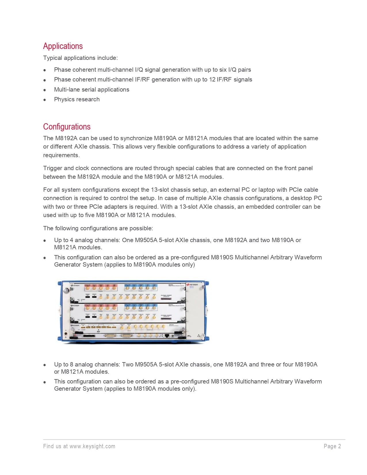 Keysight M8192A Multi-Channel Synchronization Module, Multi-Channel Synchronization Module for M8190A, M8020A or M8030A lexso