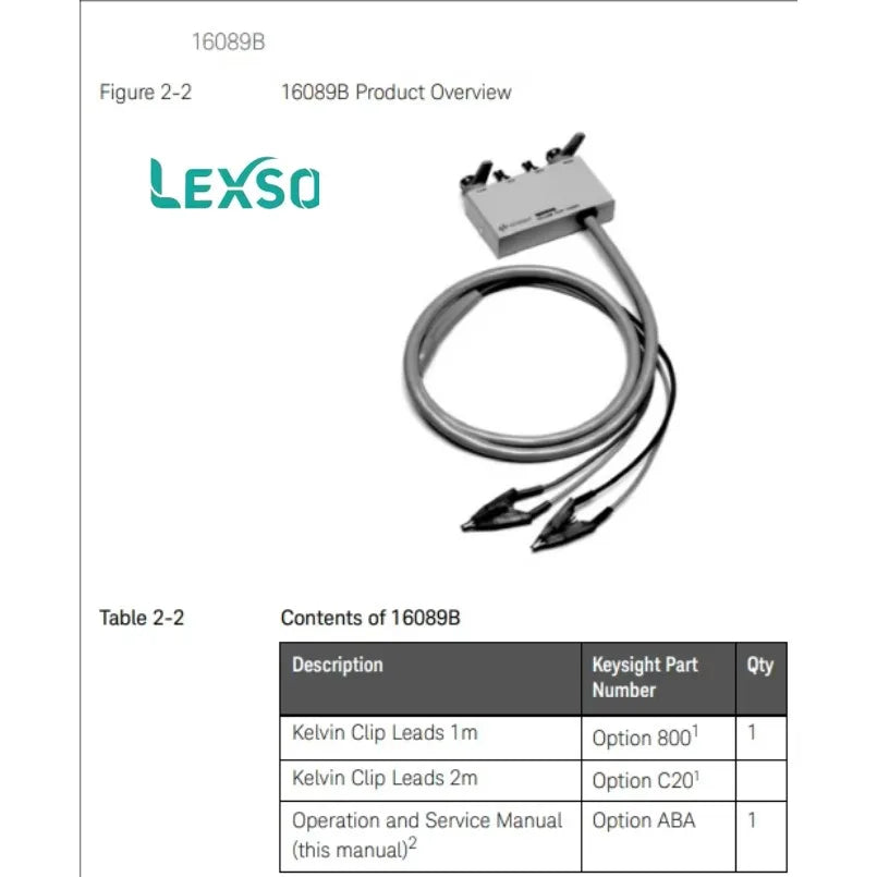 Keysight 16089B Medium Kelvin Clip Lead 5Hz to 100kHz, -42V to +42V, 7.9mm or Less lexso