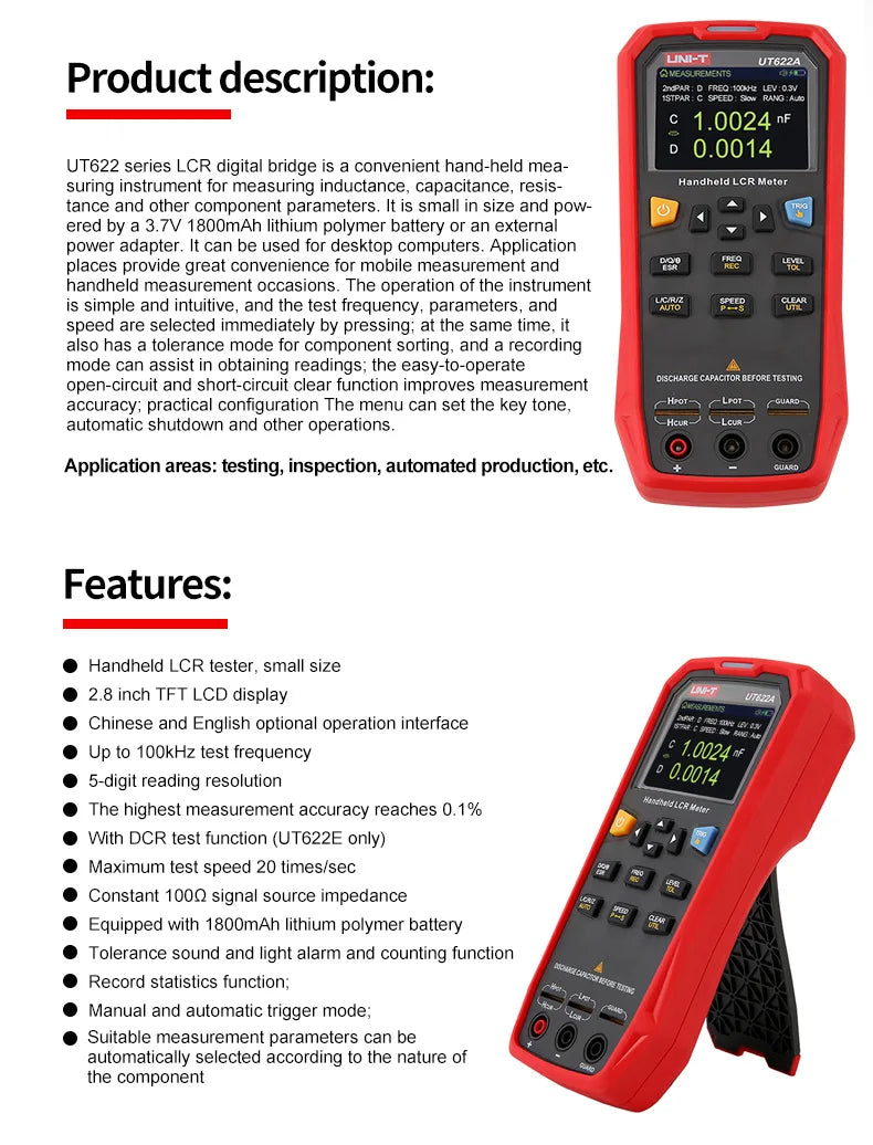 UNI-T UT622A UT622C UT622E Digital Capacimeter LCR Meter Multimeter Capacitor Electronic Components Tester Price Contact Us    ytdi