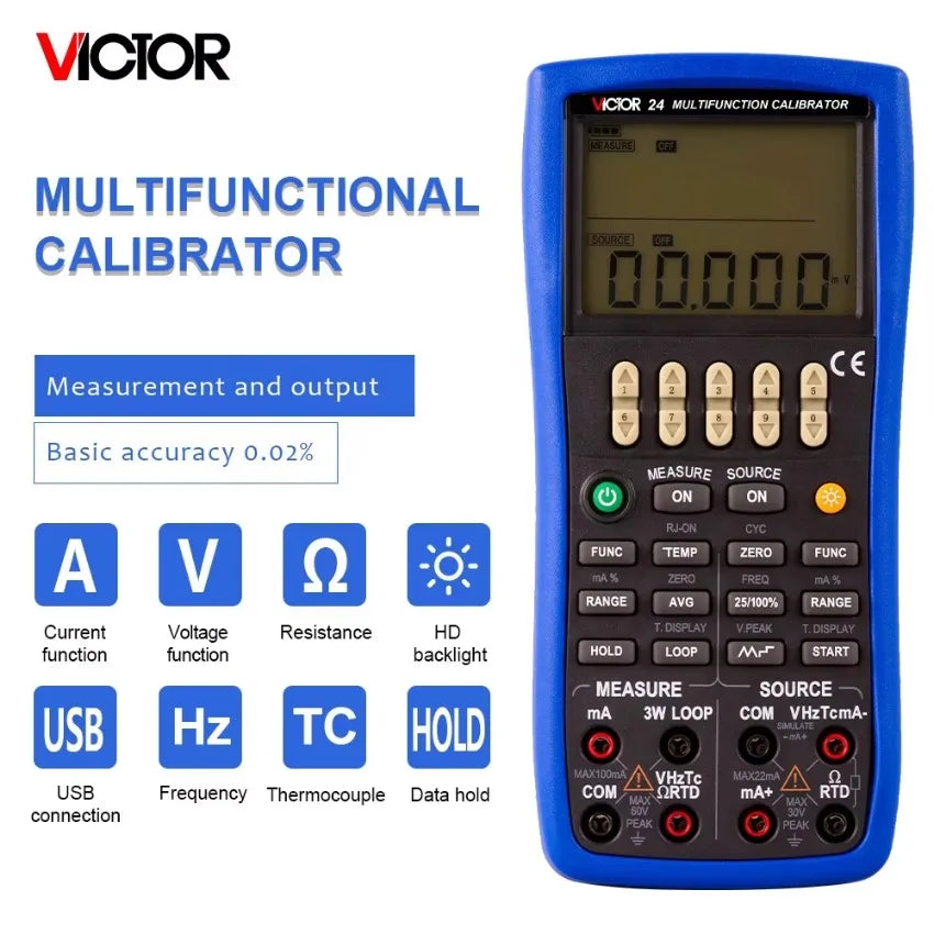 VICTOR VC24 Multifunction Process Calibrator RTD Source Measure and Source Output Calibrtator Temperature Monitoring Calibrator   ytdi