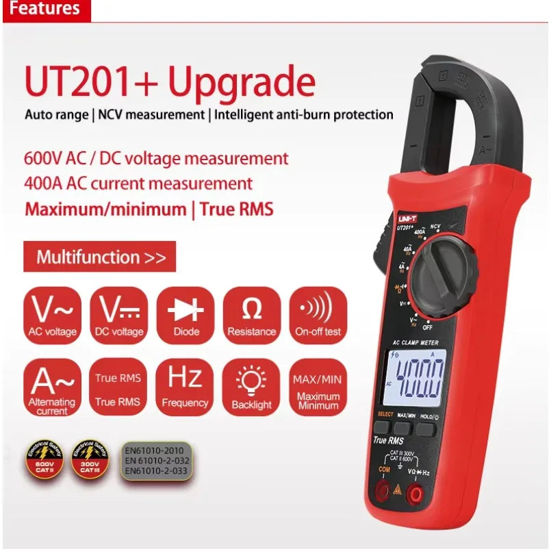 Uni-t UT201+ 4000 Handheld Counts 600V AC DC Current Tester Mini Clamp Multimeter Resistance Frequency Meter Unit Digital lexso