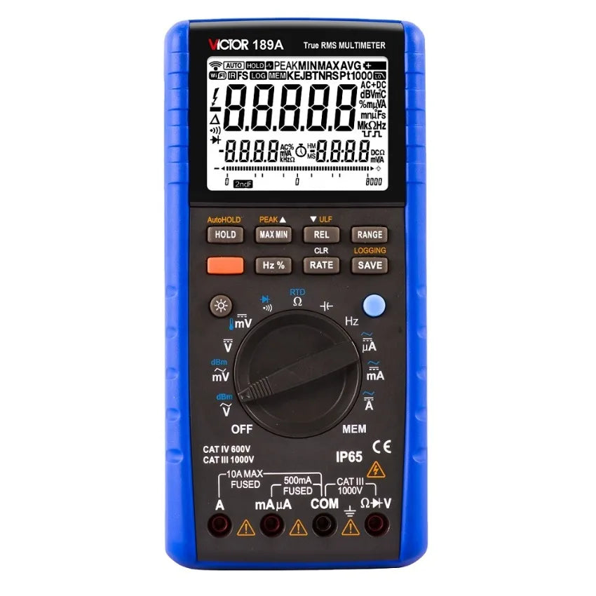 VICTOR 189A  LCD Display Auto Digital Multimeter Ammeter Voltmeter 10nF-100mF 50ohm-50Mohm DC AC 1000V 10A USB Multimeter   ytdi