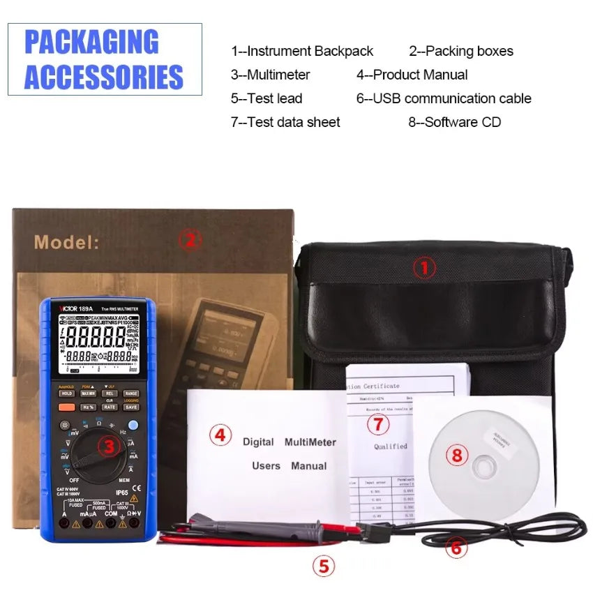 VICTOR VC189A 0.025% Accuracy True RMS Digital Multimeter With 55000 Counts Display 1000V Fuse Protection With USB   ytdi
