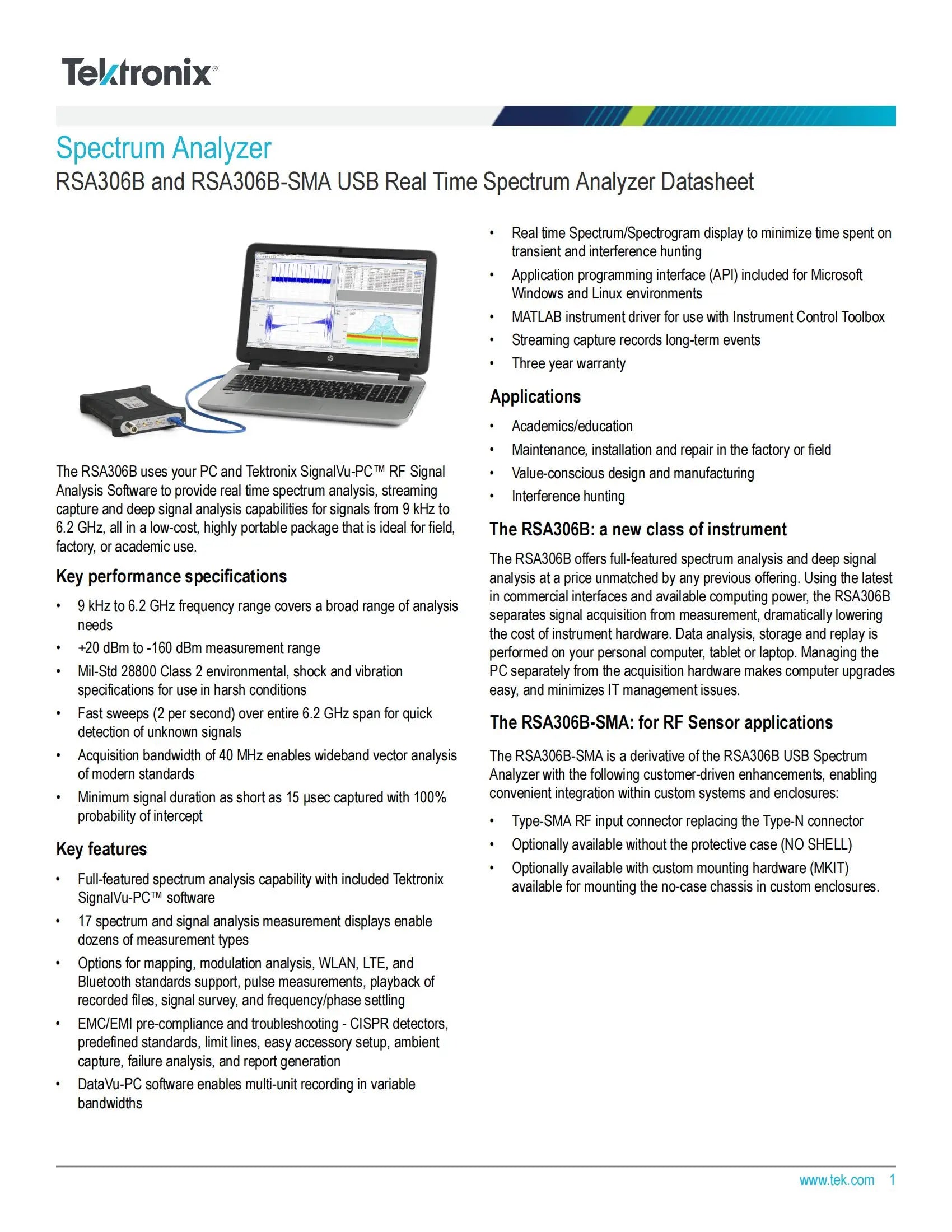 Tektronix RSA306B USB Spectrum Signal Analyzers 9 kHz To6.2 GHz Educational Equipment Price Contact Us   ytdi