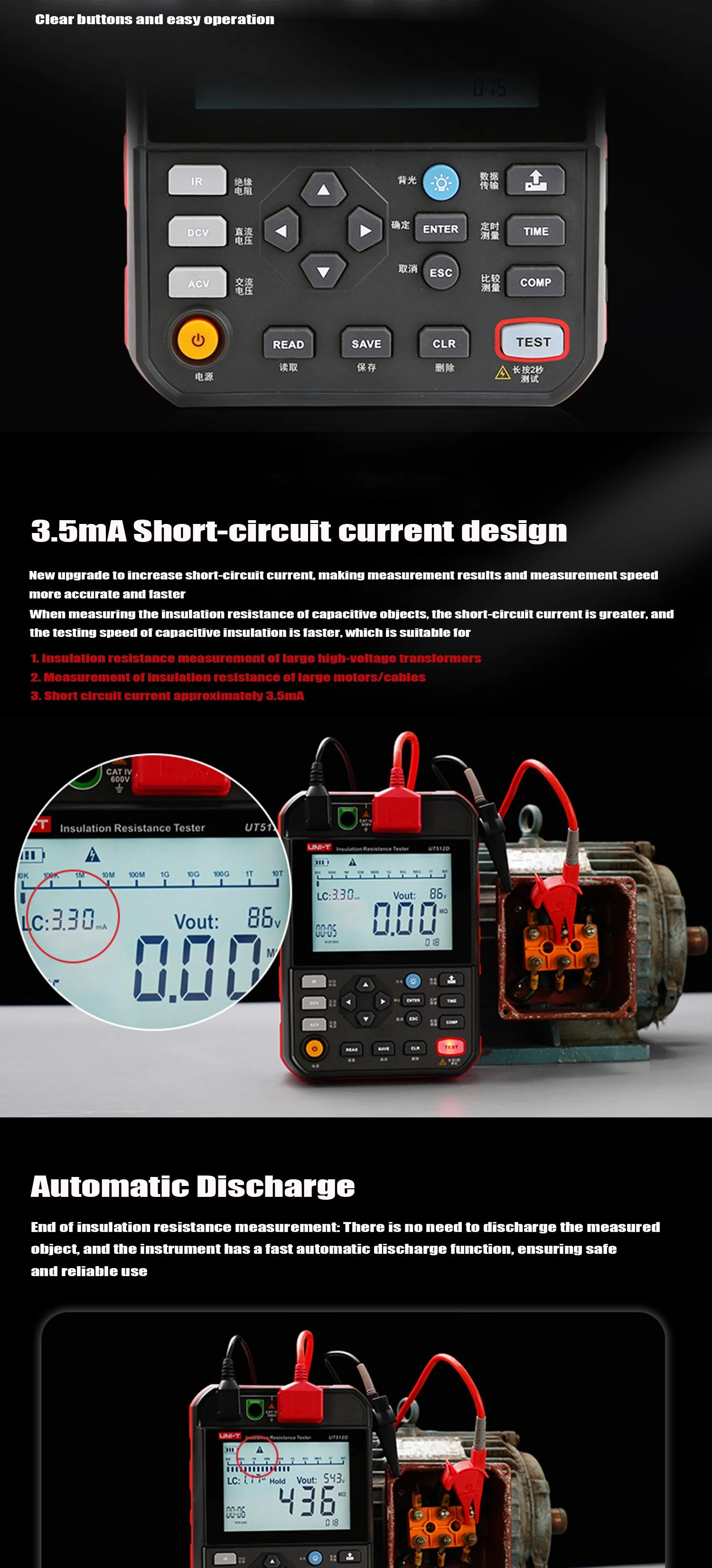 UNI-T UT512D 2.5KV Insulation Resistance Tester Megohmmeter Ohm Digital Insulation Resistance Meter Short-circuit protection lexso
