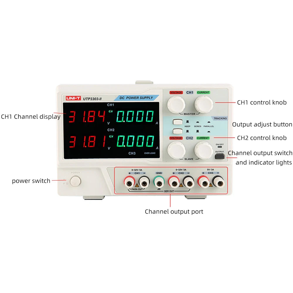 UNI-T UTP3305-II 30V 5A Dual Channel Linear DC Regulated Power Supply Digital Adjustable Switching Repairing Phone Power Source