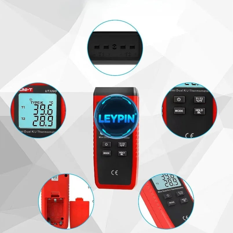 UNI-T K/J Dual Channel Mini Contact Probe Wide Range -58F 2372F Digital Thermocouple Thermometer Testing Equipment   lexso