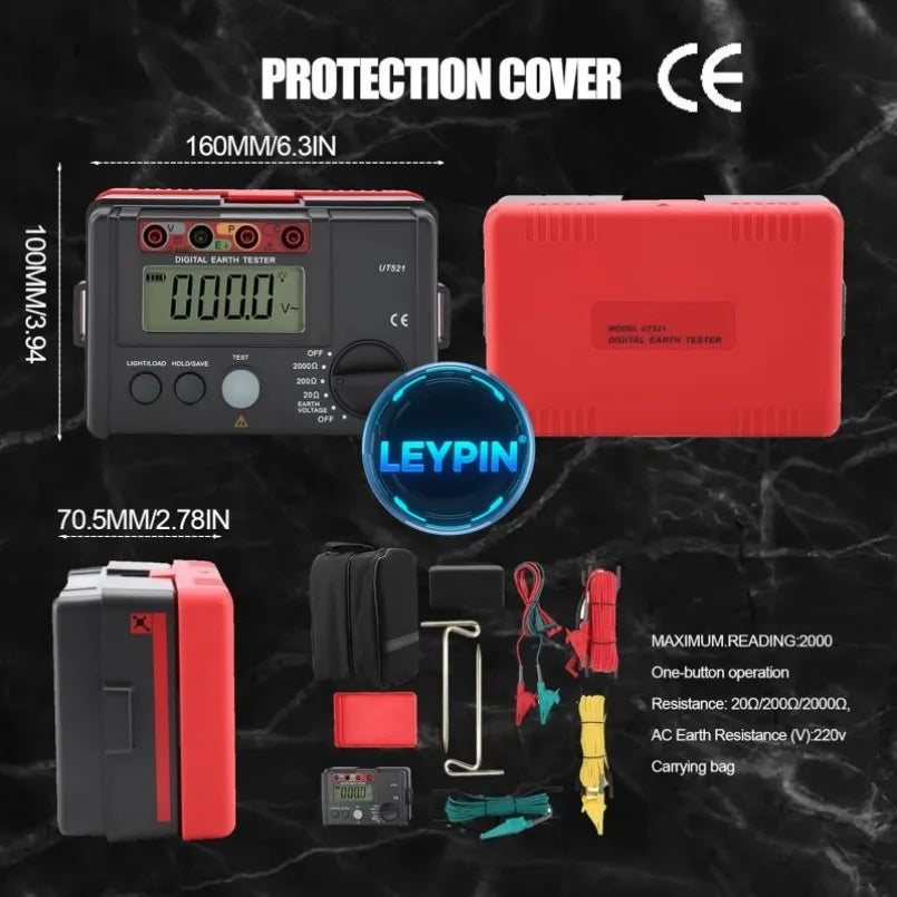 UNI-T UT521 UT522 Digital Earth Ground Tester Kit Electronic Ohmmeter for Ground Insulation Testing     lexso