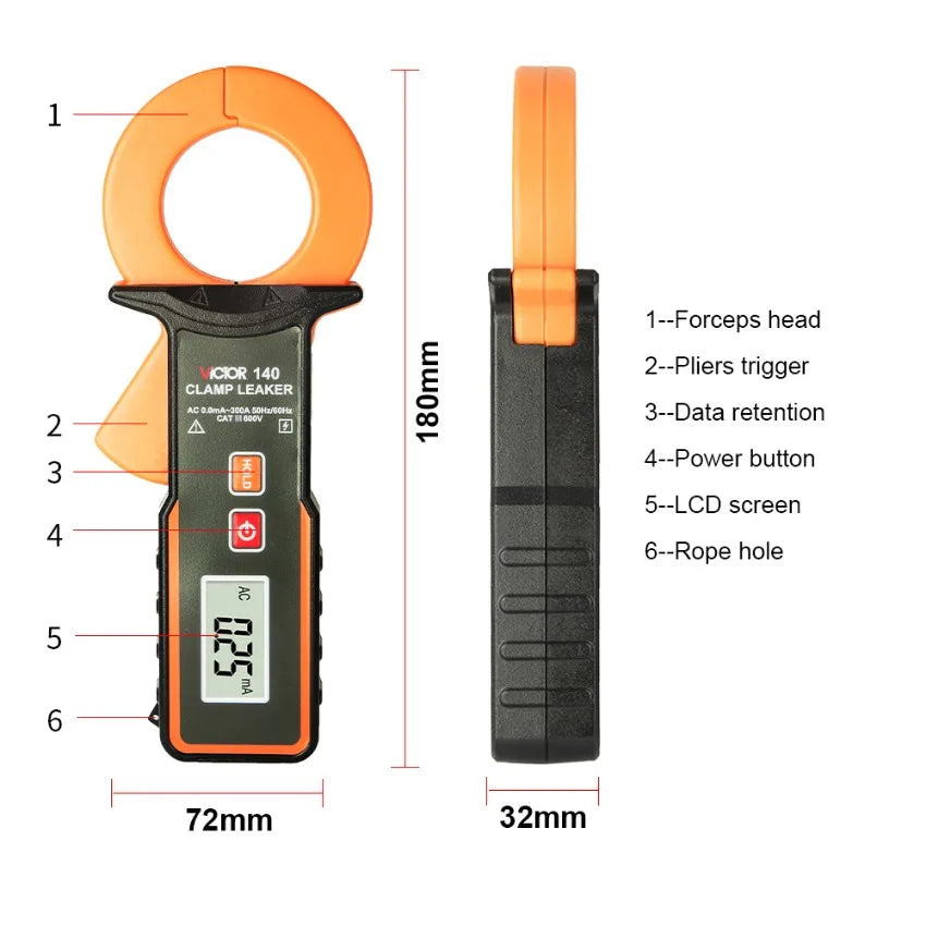 VICTOR VC140 Factory Price Professional Leakage Current Tester Clamp Meter Large Caliber Clamp Leakage Current Meter   ytdi