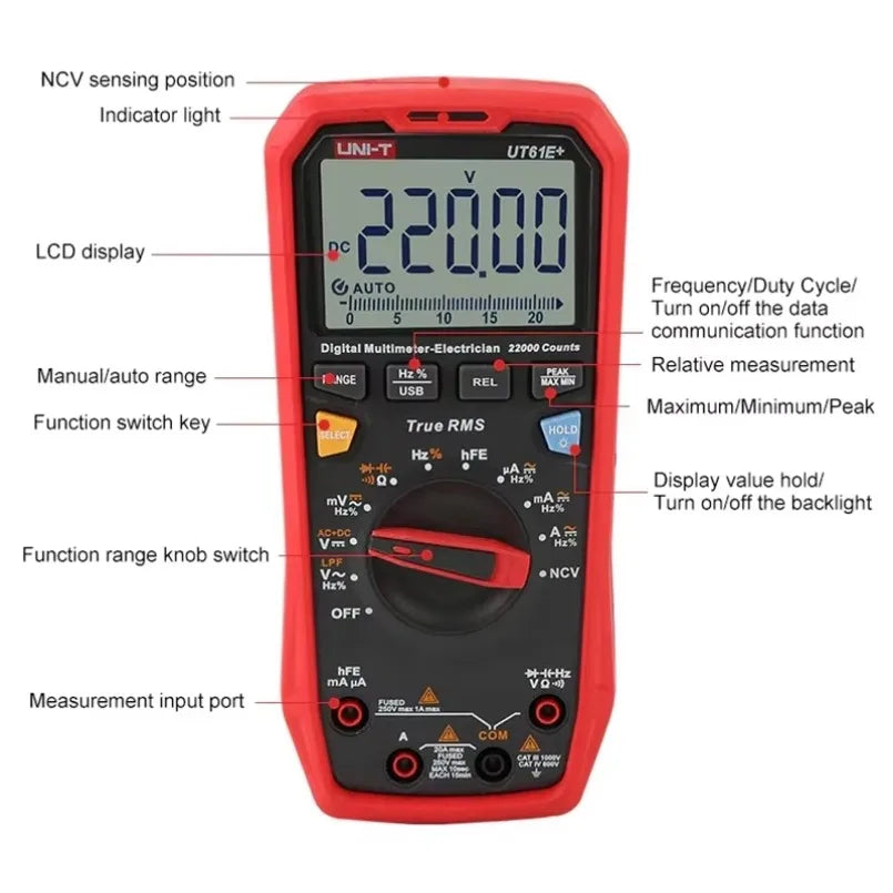 UNI-T UT61E+ Plus Professional Multimeter Analog Digital Electrical Tester with 22000 Counts Ammeter Voltmeter Multi Meter lexso